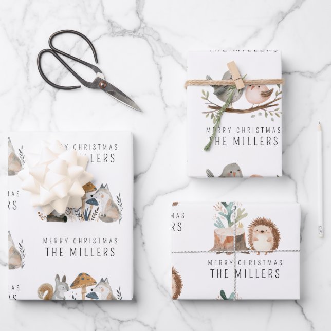 Minimalistische Waldtiere Geschenkpapier Set (Vorderseite)