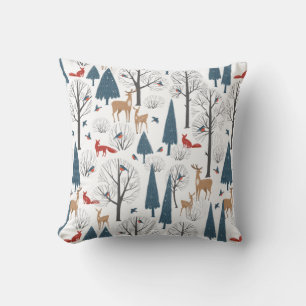 Minimalistische Waldtiere und Baummuster Kissen