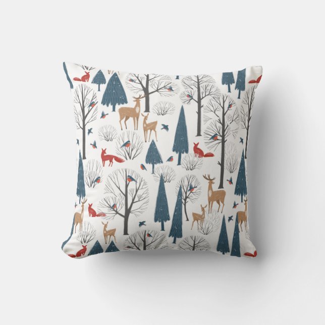 Minimalistische Waldtiere und Baummuster Kissen (Vorderseite)