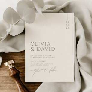 Minimalistische warme Taupe- und Elfenbeinhochzeit Einladung