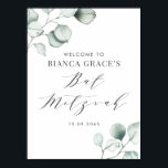 Minimalistische Wasserfarbe Eukalyptus Bat Mitzvah Poster<br><div class="desc">Vielen Dank mit diesem anpassbaren Grün Fledermaus mitzvah Willkommensschild. Es enthält Aquarellbilder von staubigen grünen Eukalyptus-Blätter und ein skurriles Drehbuch. Personalisieren Sie diese,  indem Sie Ihre Daten hinzufügen. Dieses eukalyptus bat mitzvah Begrüßungszeichen ist perfekt für jedes Thema oder jede Saison.</div>