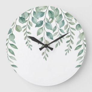 Minimalistische Wasserfarbe Eukalyptus Kaskadieren Große Wanduhr
