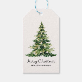 Minimalistische Wasserfarbe Frohe Weihnachtsbaum Geschenkanhänger