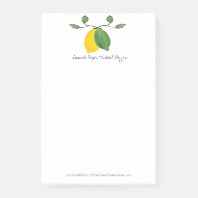 Minimalistische Wasserfarbe Limon und Lemon Limonc Post-it Klebezettel (Vorderseite)