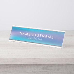 Minimalistische Wasserfarbe Ombre Türkis Lila Schreibtischnamensplakette