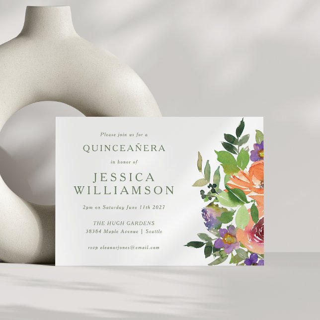 Minimalistische Wasserfarbe Orangenblume QUINCEAÑE Einladung (Von Creator hochgeladen)
