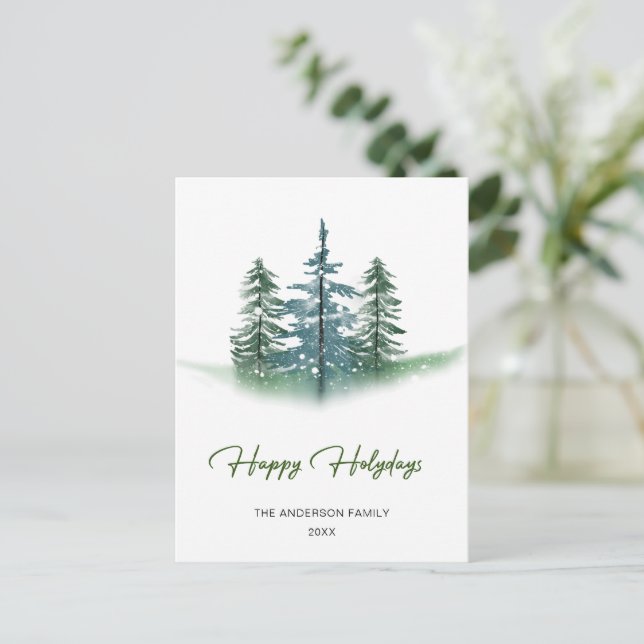 Minimalistische Wasserfarbe Pinie Tree Weihnachtsg Postkarte (Stehend Vorderseite)