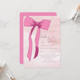 Minimalistische Wasserfarbe Rosa Bow Babydusche Einladung