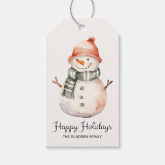 Minimalistische Wasserfarbe Snowman Weihnachtsgrüß Geschenkanhänger
