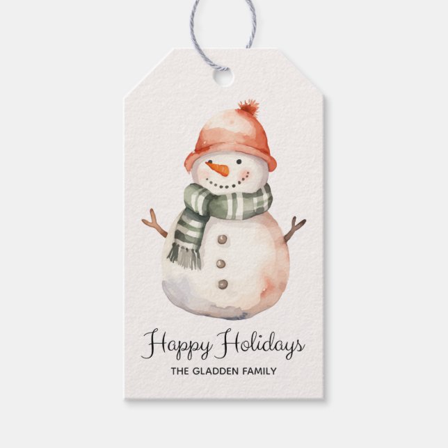 Minimalistische Wasserfarbe Snowman Weihnachtsgrüß Geschenkanhänger (Vorderseite)