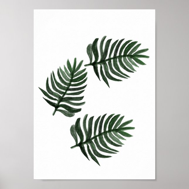 Minimalistische Wasserfarbe Tropische Palmen Blätt Poster (Vorne)