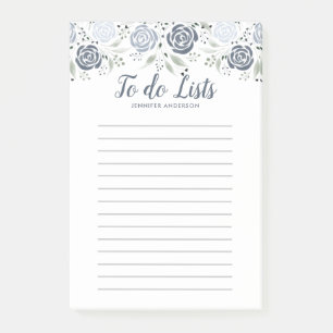 Minimalistische Wasserfarben, blaue Blume Liste Post-it Klebezettel