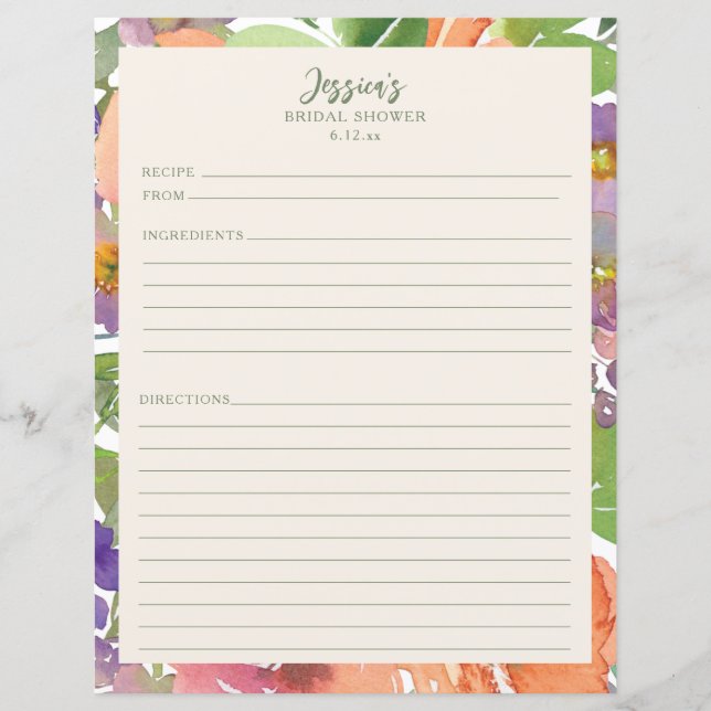 Minimalistische Wasserfarben-Blumen-Brautparty-Rez (Vorderseite)