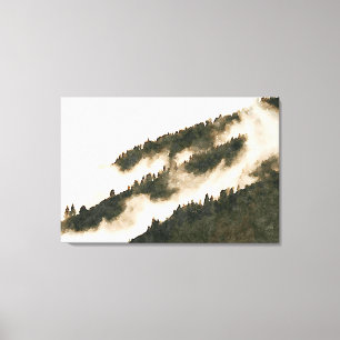 Minimalistische Wasserfarben-Landschaft mit neblig Leinwanddruck