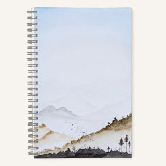 Minimalistische Wasserfarben-Landschaft mit neblig Notizbuch
