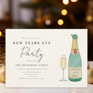 Minimalistische Wasserfarben Silvesterparty Einladung
