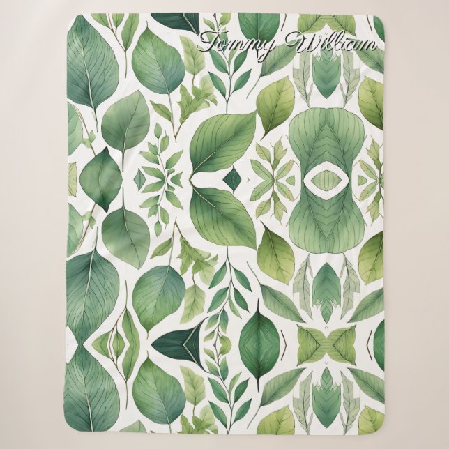 Minimalistische Watercolor Green Blätter Sherpadecke (Vorderseite)