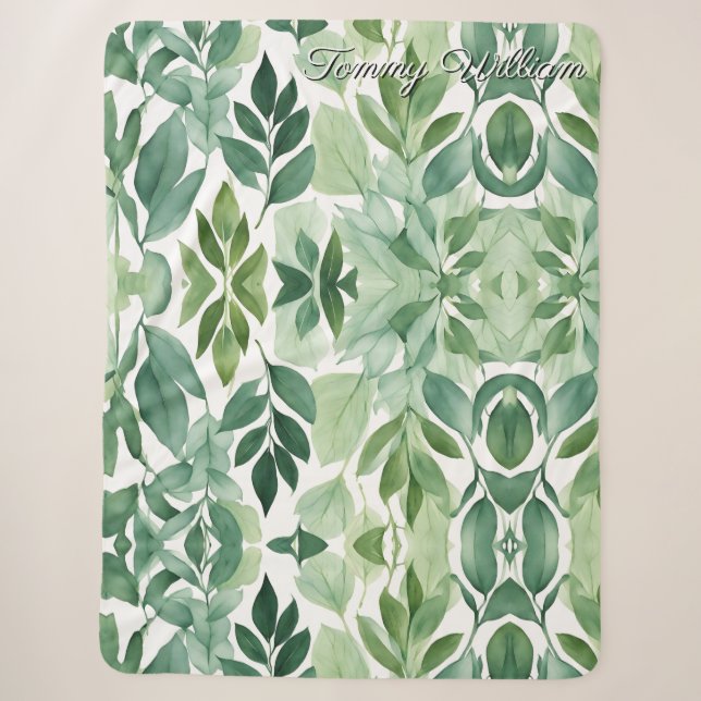 Minimalistische Watercolor Green Blätter Sherpadecke (Vorderseite)