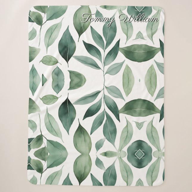 Minimalistische Watercolor Green Blätter Sherpadecke (Vorderseite)