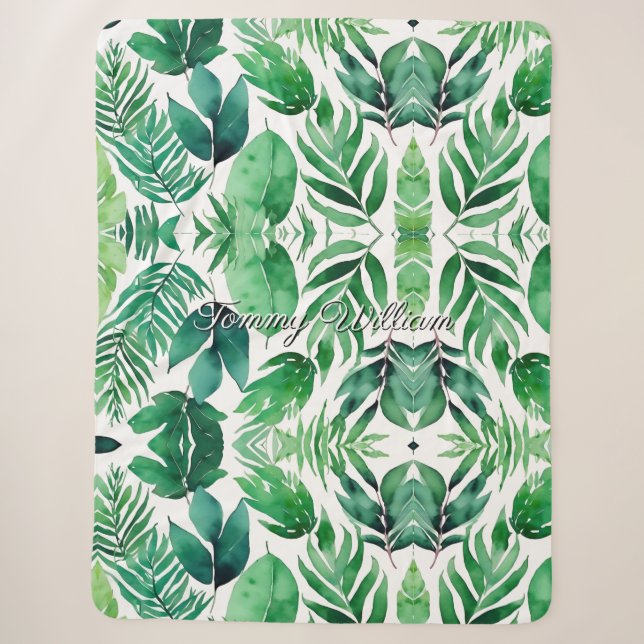 Minimalistische Watercolor Green Blätter Sherpadecke (Vorderseite)