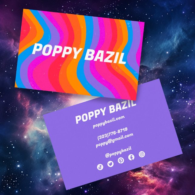 Minimalistische Wavy Stripes fett Visitenkarte (Colorful rainbow stripes decorate this fun custom business cards with social media icons
)