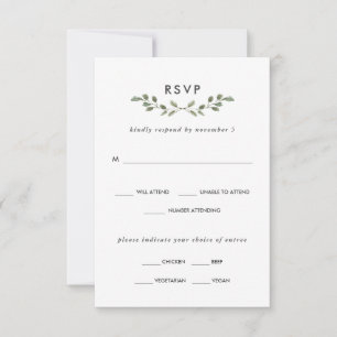 Minimalistische Wedding Mahlzeit-Wahl des Laub-  RSVP Karte