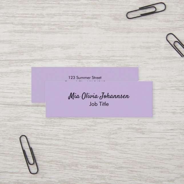 Minimalistische weiche Violett-Mini-Visitenkarte Mini Visitenkarte (Vorderseite/Rückseite Beispiel)