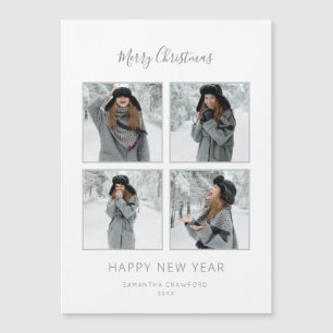 Minimalistische Weihnachten 4-Foto Grau Zickzack Magnetkarte