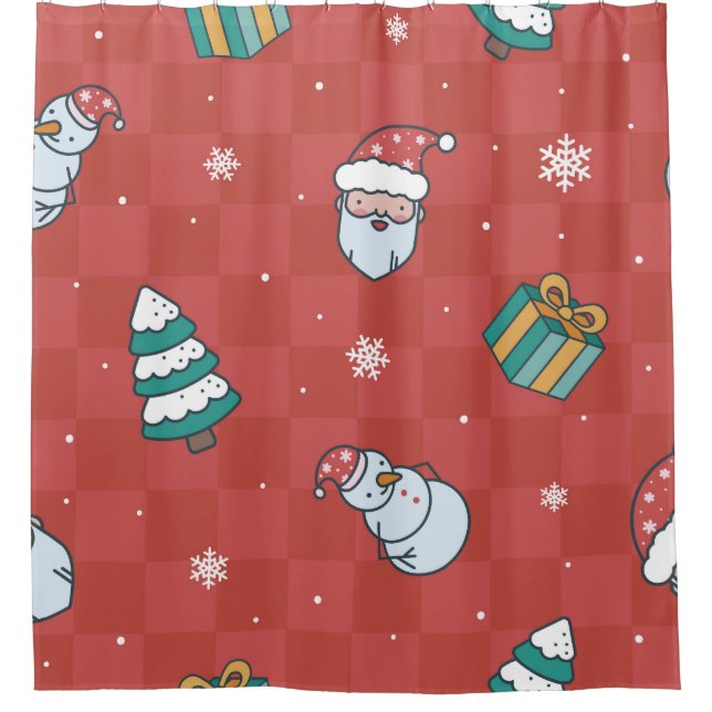 Minimalistische Weihnachten: Rotes Nahtloses Desig Duschvorhang (Vorderseite)