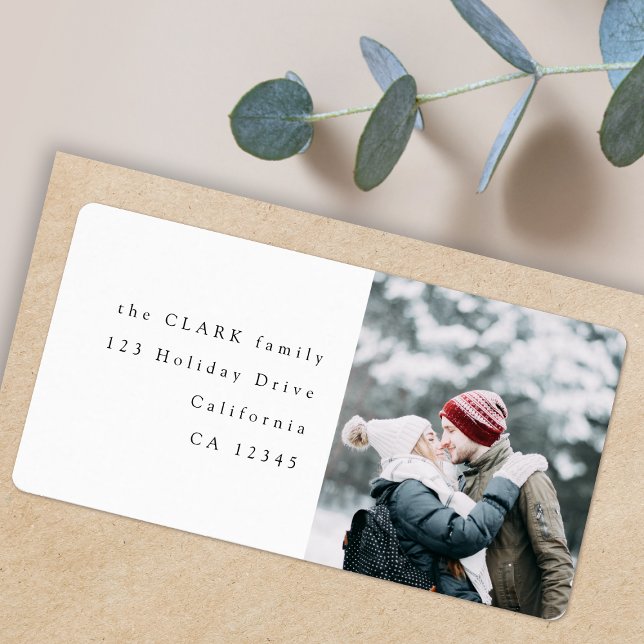 Minimalistische Weihnachts-Foto-Rücksendeadresse Adressaufkleber (Add your own special photo to this minimalist modern address label template)