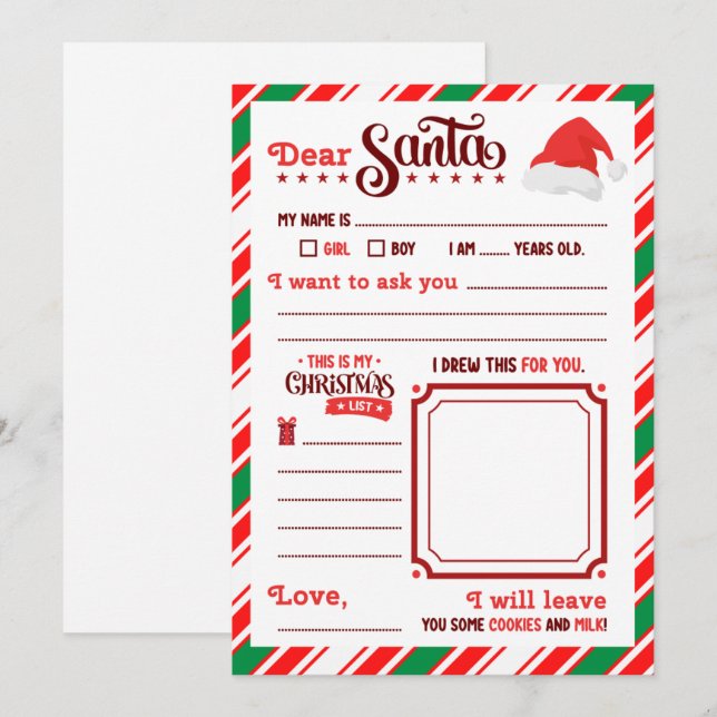 Minimalistische Weihnachts-Wunschliste für Kinder Einladung (Vorne/Hinten)