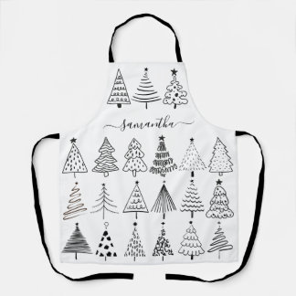 Minimalistische Weihnachtsbäume mit Namen Schürze