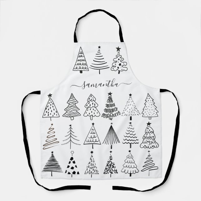 Minimalistische Weihnachtsbäume mit Namen Schürze (Vorderseite)