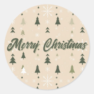 Minimalistische Weihnachtsbäume & Schneeflocken Fe Runder Aufkleber