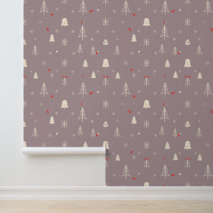 Minimalistische Weihnachtsbäume und Schneeflocken Tapete