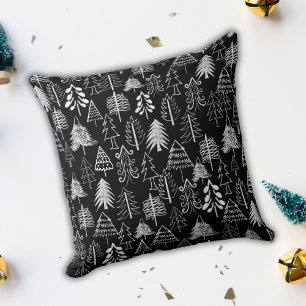 Minimalistische Weihnachtsbaumen in Schwarz und We Kissen