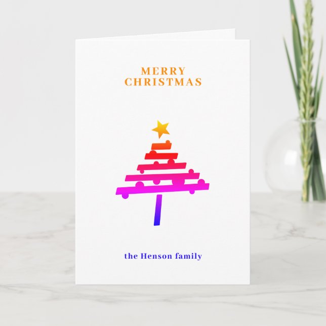 Minimalistische Weihnachtsbaumfamilie Feiertagskarte (Vorderseite)