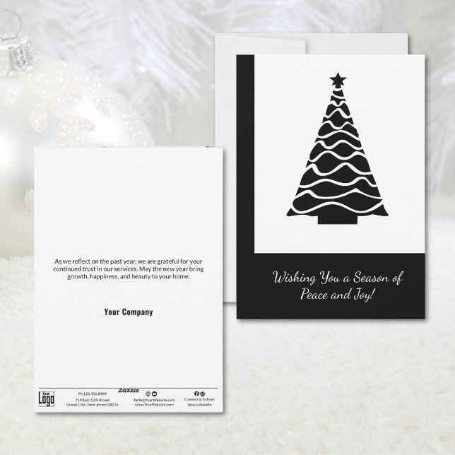 Minimalistische Weihnachtsbaumkarte Feiertagskarte (Minimalist Christmas Tree Business Holiday Card, Black and White)