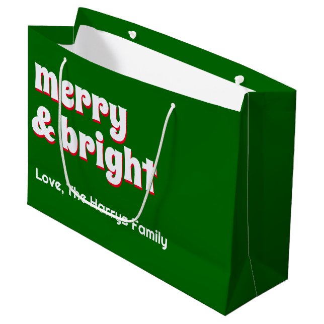 Minimalistische Weihnachtsfamilie Grün Große Geschenktüte (Vorderseite Schrägansicht)