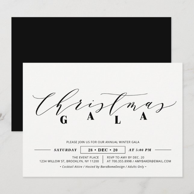 Minimalistische Weihnachtsgala für Unternehmen, Fe Einladung (Vorne/Hinten)