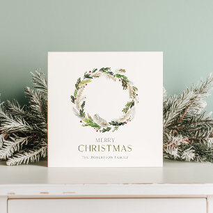 Minimalistische Weihnachtskarte mit Grünkranz Einladung