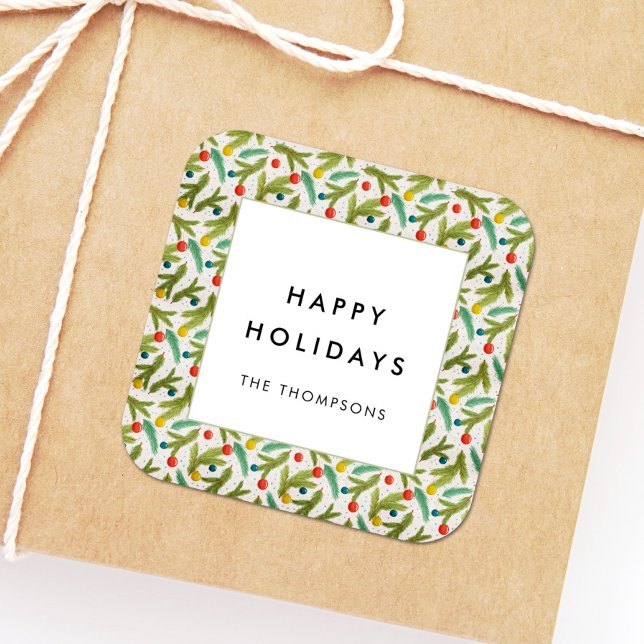 Minimalistische Weihnachtsmuster-Grüße Quadratischer Aufkleber (Von Creator hochgeladen)