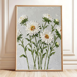 Minimalistische weiße Aster-Wandkunst Leinwanddruc Poster