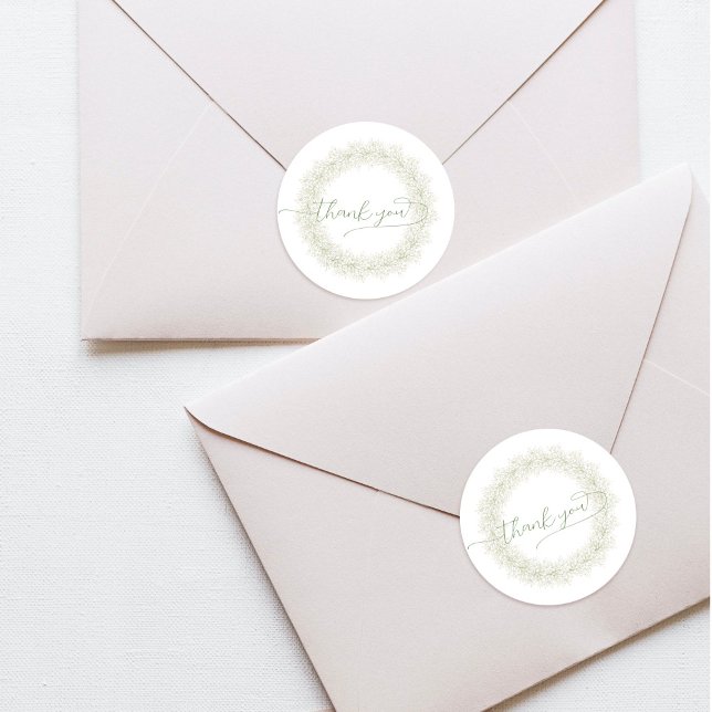 Minimalistische weiße Blume Kranz Danke Classic Runder Aufkleber (Von Creator hochgeladen)