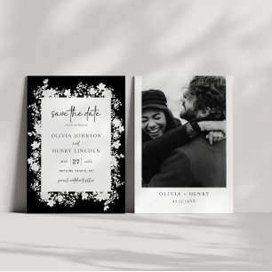Minimalistische weiße Blumen-Save-the-Date-Fotokar Einladung