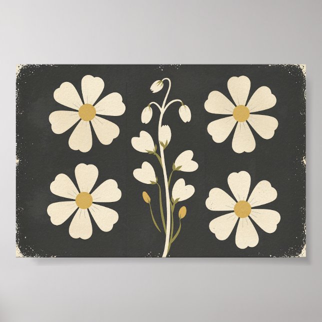 Minimalistische weiße Blumenkunst Poster (Vorne)