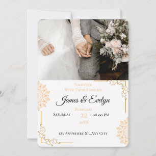 Minimalistische weiße braune Hochzeit Einladung