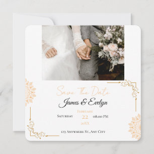 Minimalistische weiße braune Hochzeit Save The Date