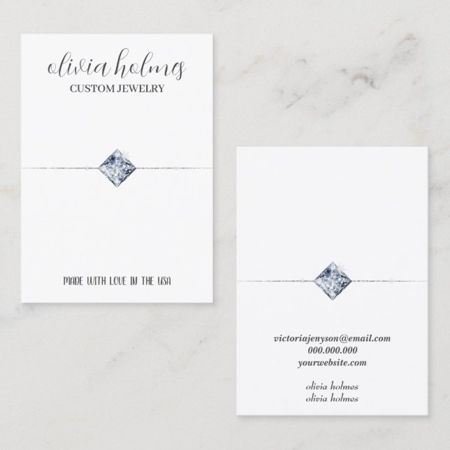 Minimalistische weiße, Diamant-Schmuckkarte Visitenkarte (Vorne/Hinten)