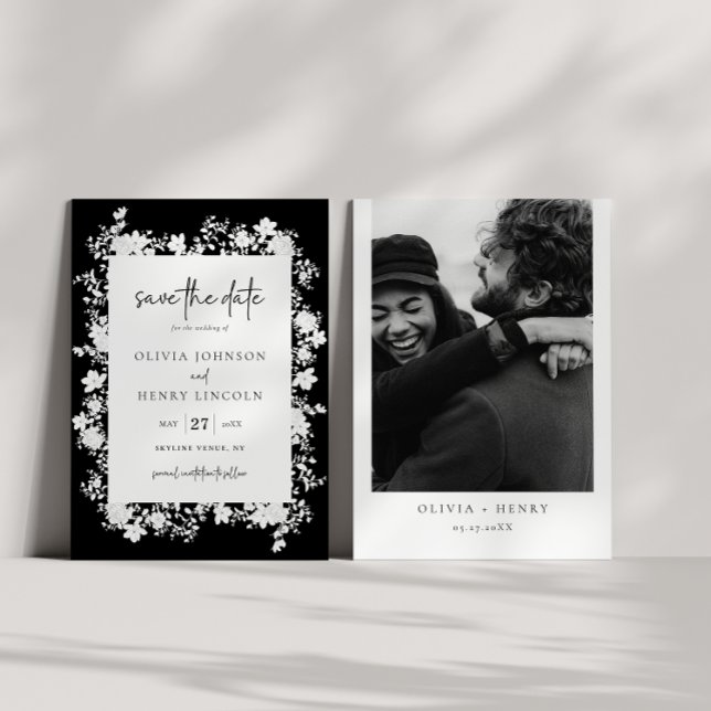 Minimalistische weiße, florale Save the Date Fotok Einladung (Von Creator hochgeladen)